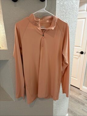 Quarter-Zip Long Sleeve Top in Peach/Light Orange